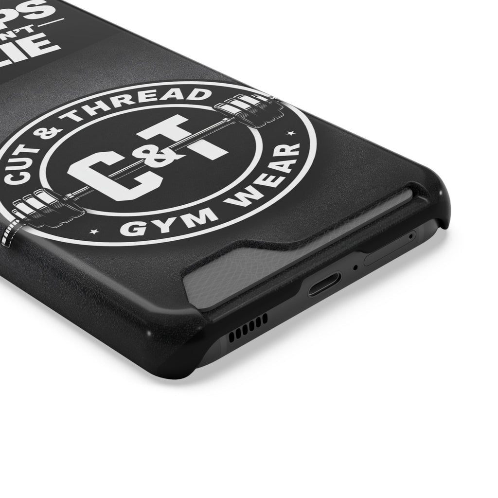 Gym Phone Case with Card Holder — “Reps Don’t Lie” Cut & Thread Design