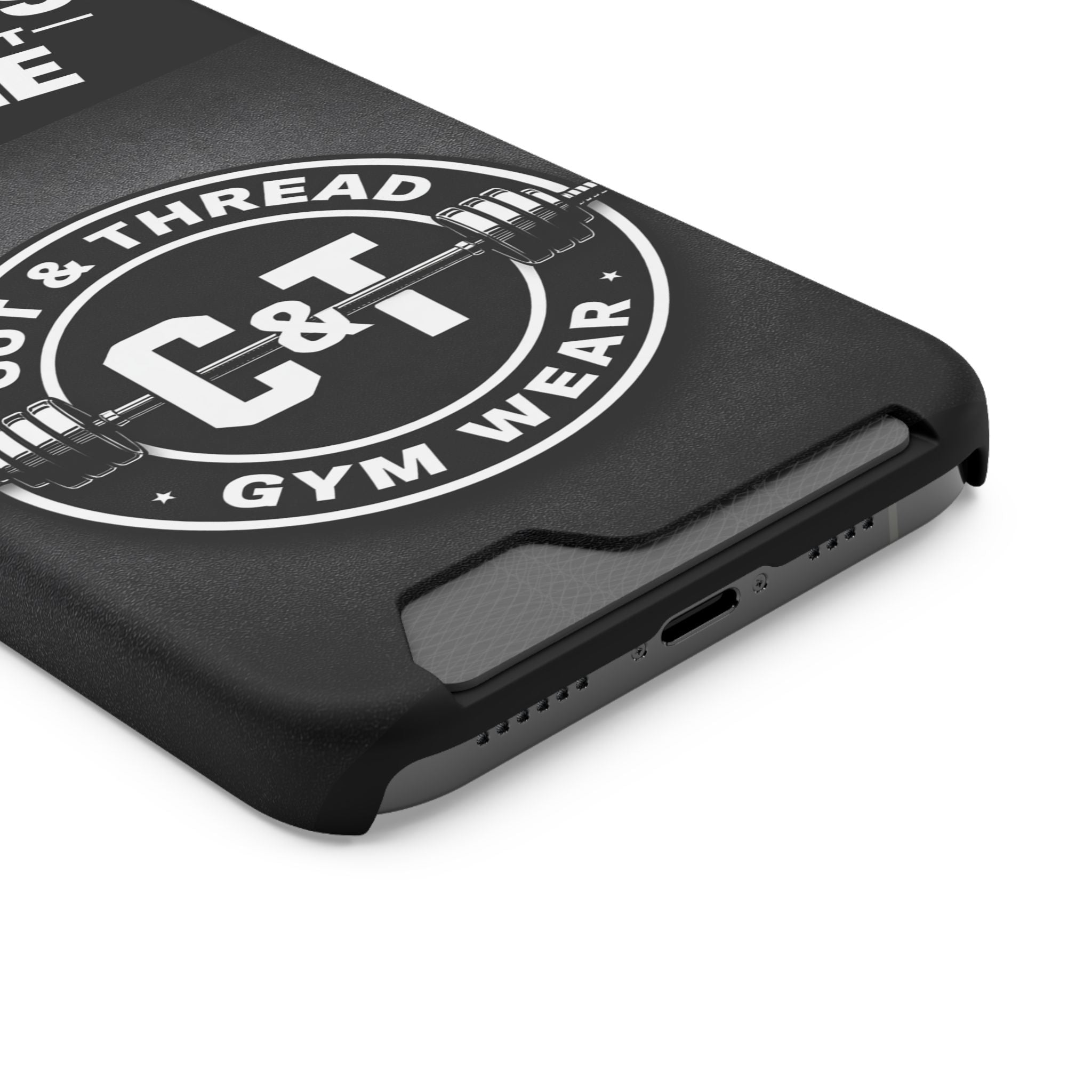 Gym Phone Case with Card Holder — “Reps Don’t Lie” Cut & Thread Design