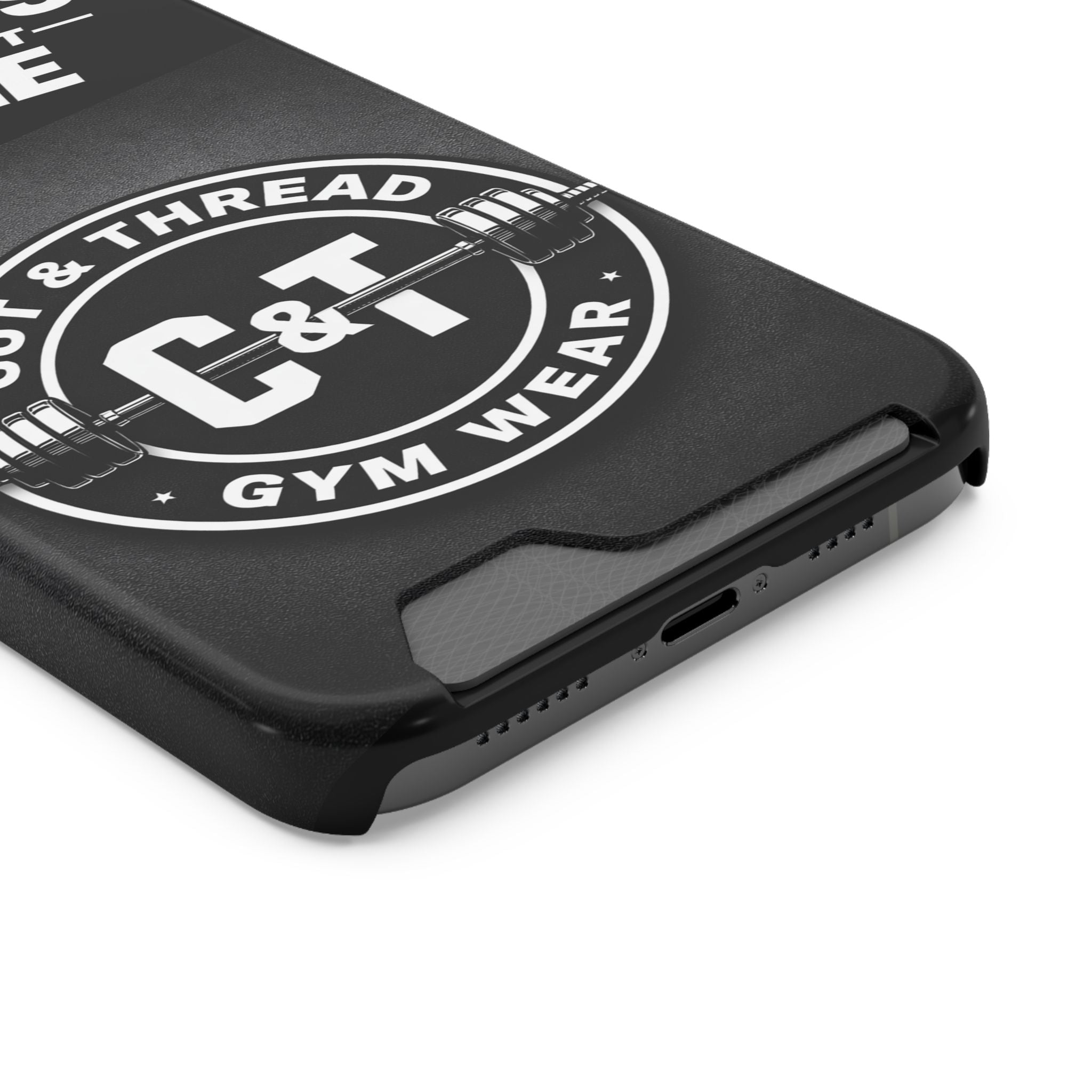 Gym Phone Case with Card Holder — “Reps Don’t Lie” Cut & Thread Design