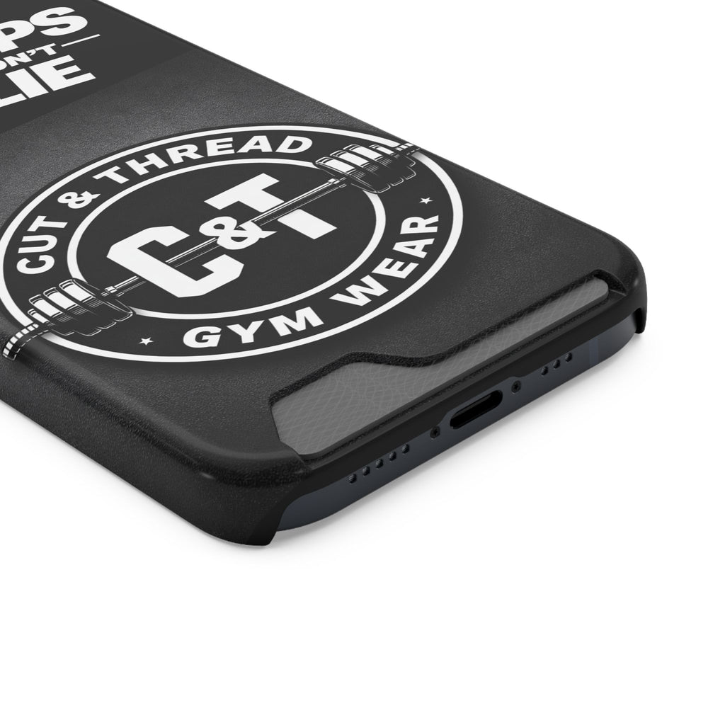 Gym Phone Case with Card Holder — “Reps Don’t Lie” Cut & Thread Design