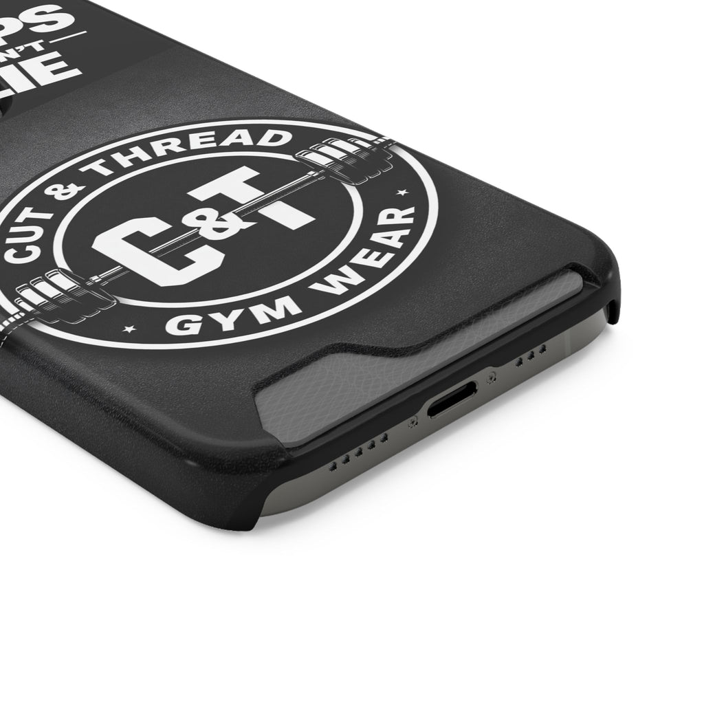 Gym Phone Case with Card Holder — “Reps Don’t Lie” Cut & Thread Design