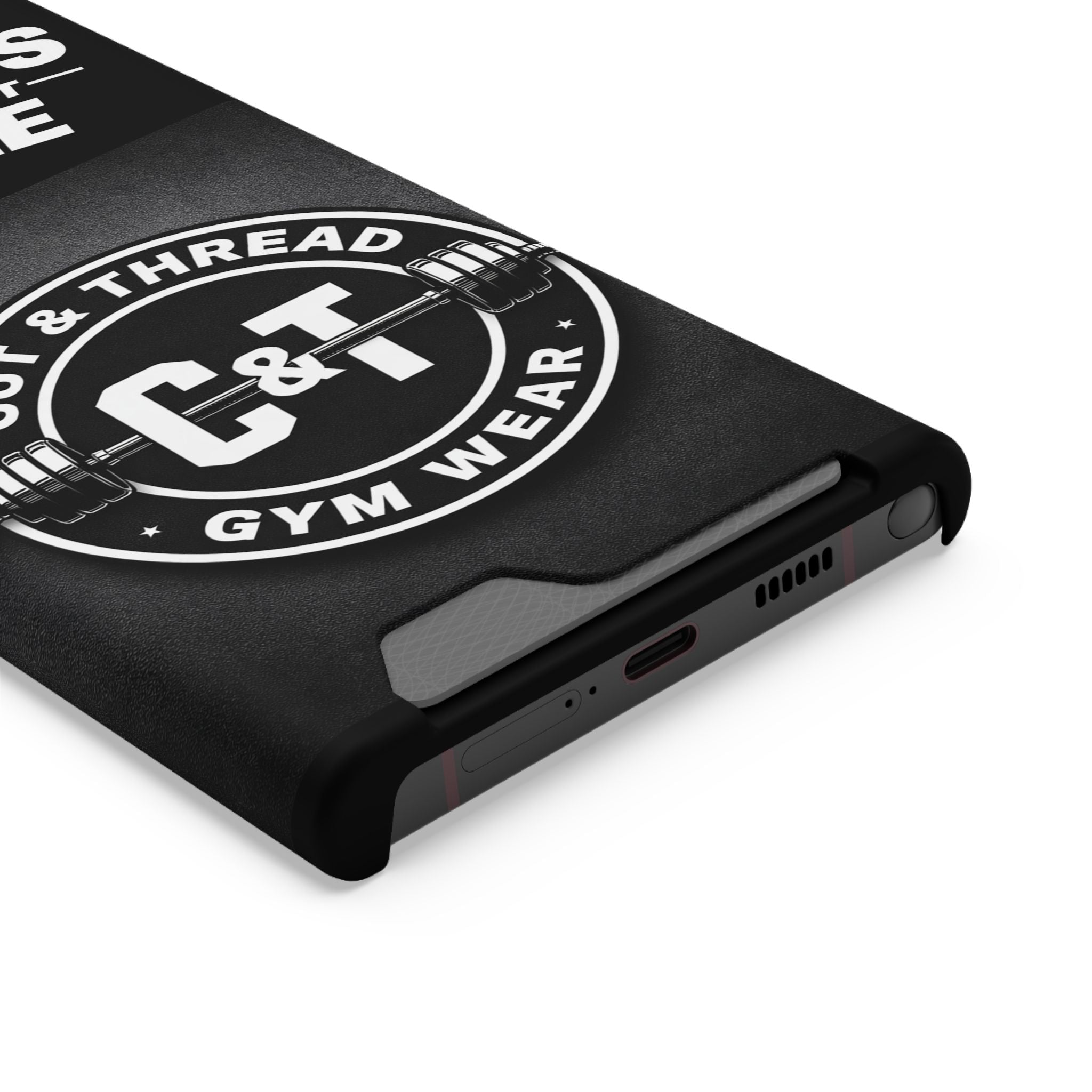 Gym Phone Case with Card Holder — “Reps Don’t Lie” Cut & Thread Design