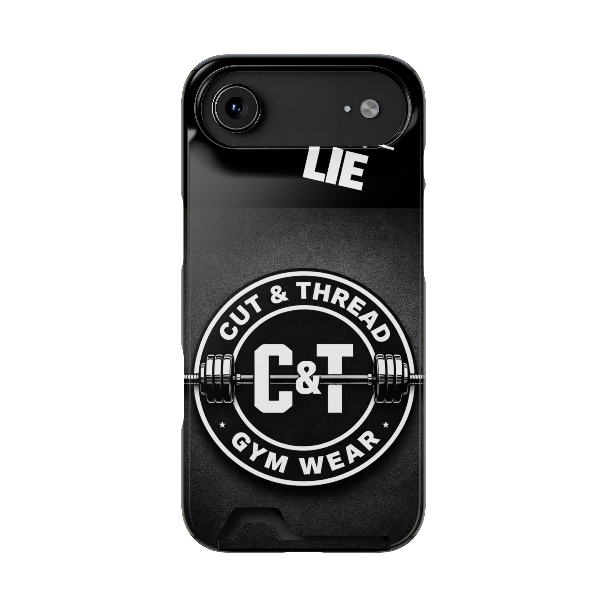Gym Phone Case with Card Holder — “Reps Don’t Lie” Cut & Thread Design
