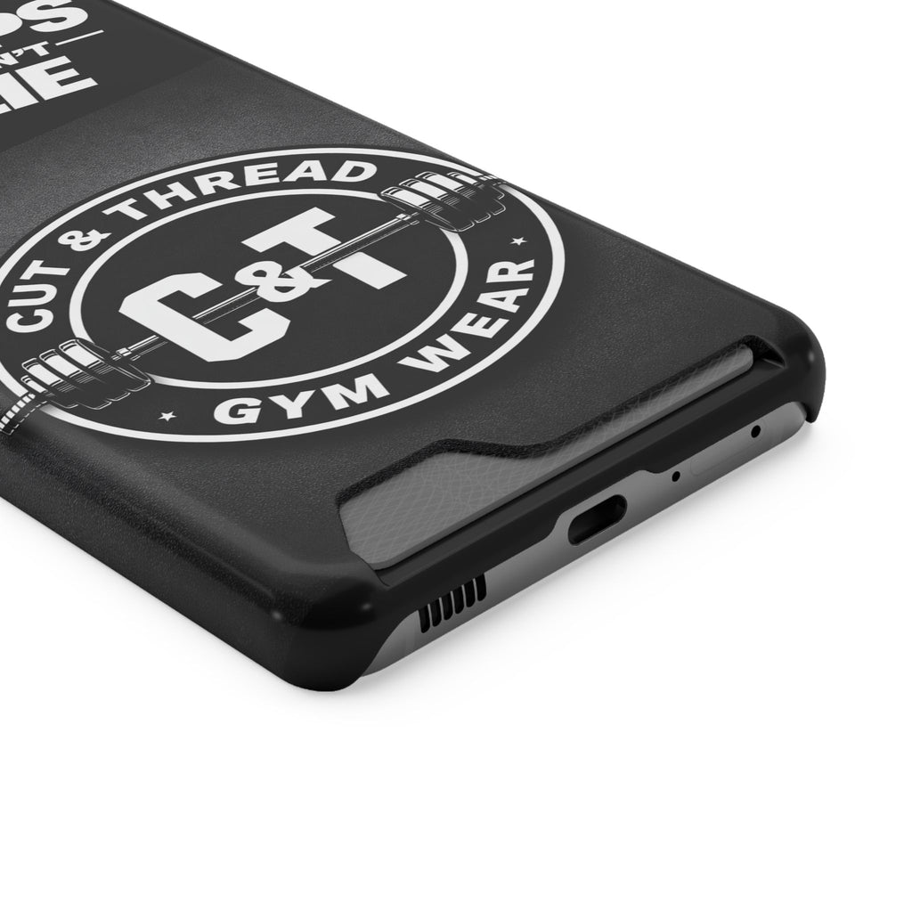Gym Phone Case with Card Holder — “Reps Don’t Lie” Cut & Thread Design