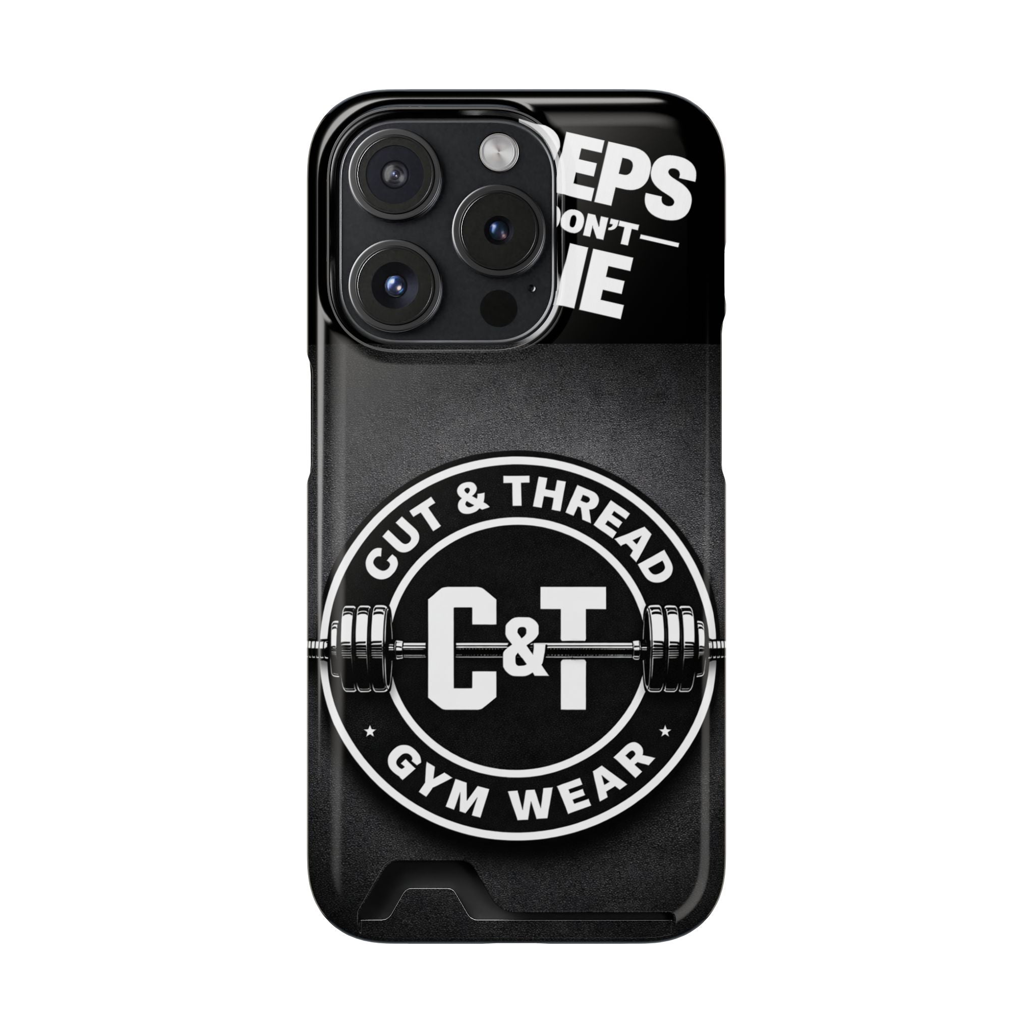 Gym Phone Case with Card Holder — “Reps Don’t Lie” Cut & Thread Design