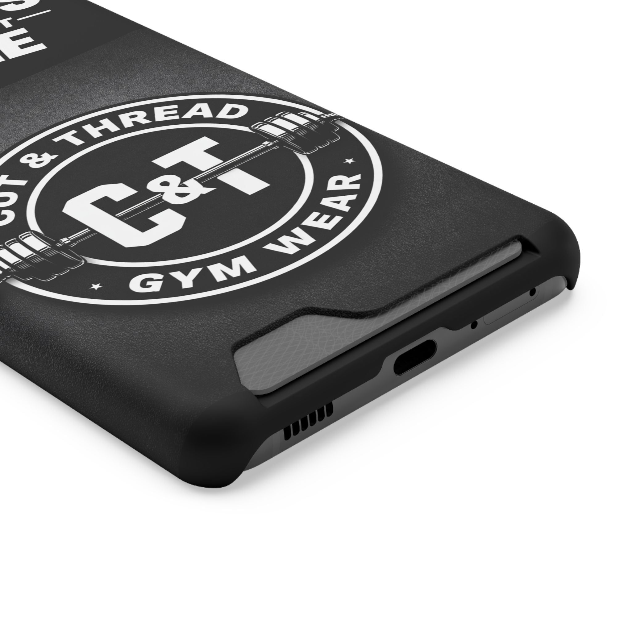 Gym Phone Case with Card Holder — “Reps Don’t Lie” Cut & Thread Design